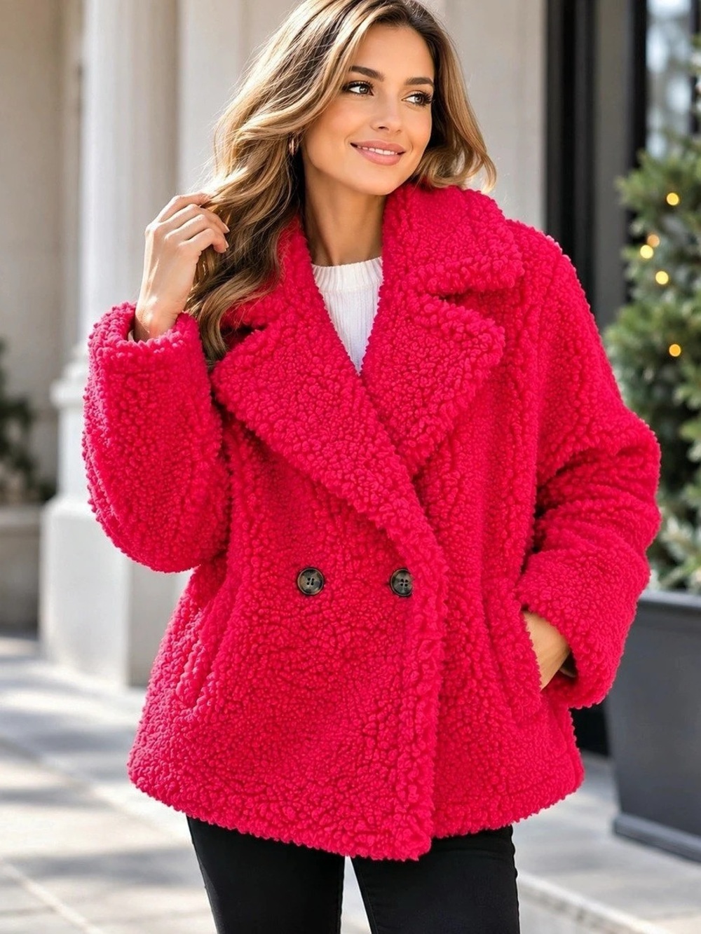 UGG Gertrude Short Teddy Coat Cerise Hot Pink M NWT Sherpa MSRP $248